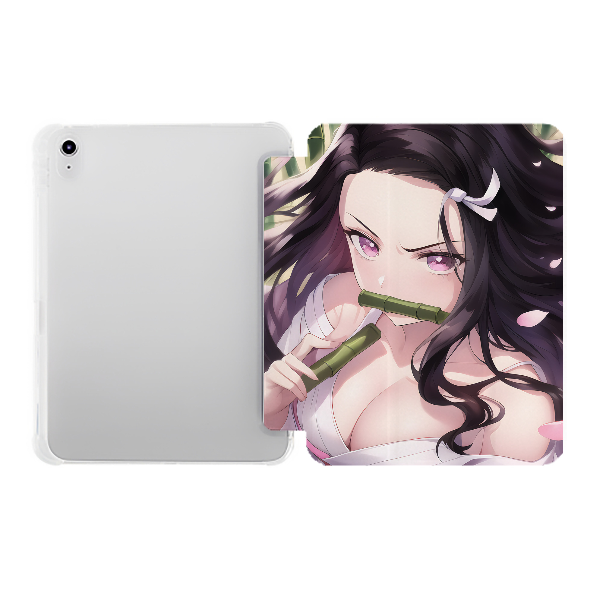 （画像用） 鬼滅の刃（きめつのやいば）竈門 禰󠄀豆子／かまど ねずこ Kamado Nezuko IPad ケース ペン収納付き 三つ折りスタンド PUレザー×シリコン 対応機種9.5/10.5/10.9インチ
